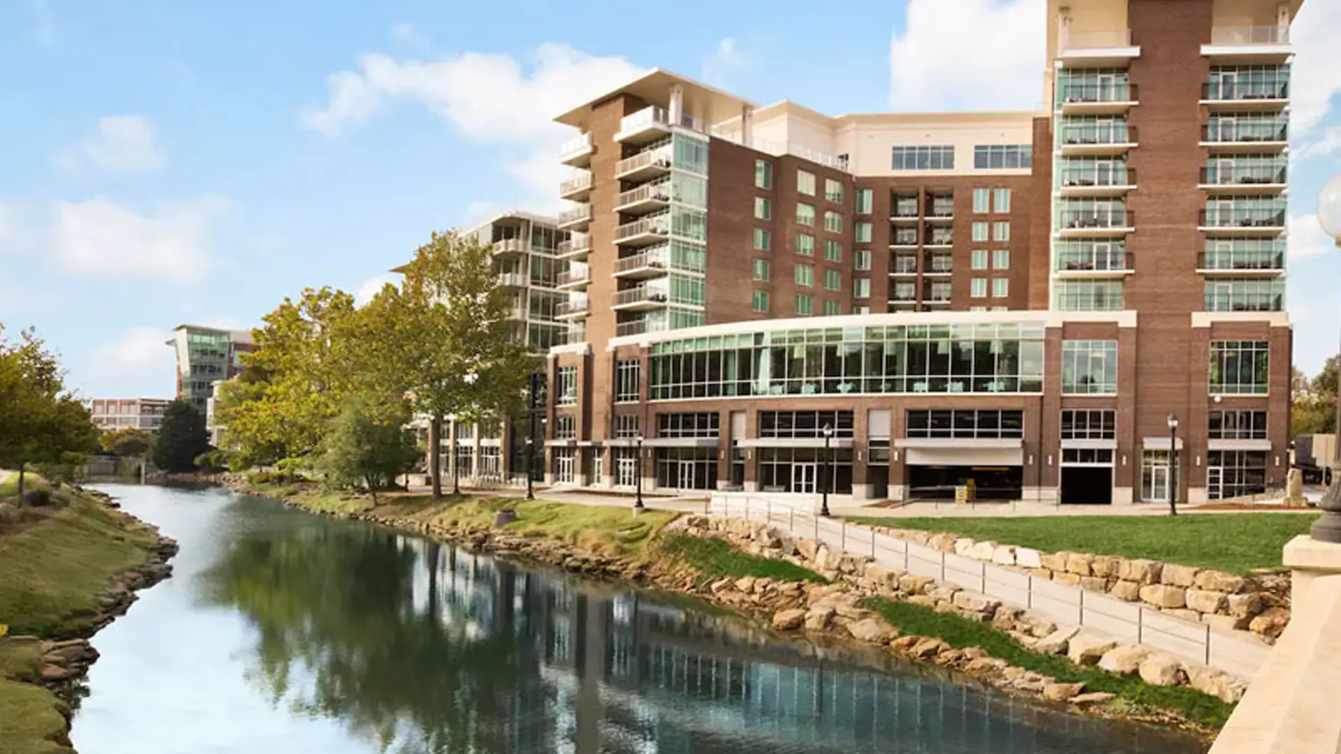 Embassy Suites at RiverPlace along the Reedy River in Greenville