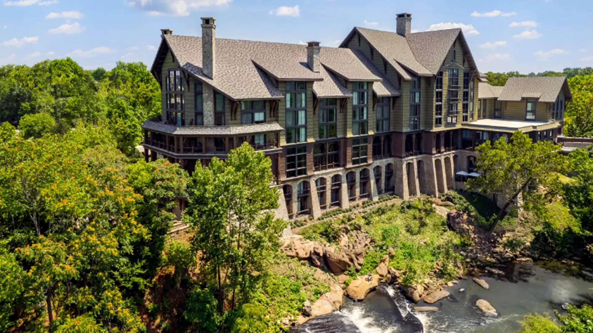 The Grand Bohemian Lodge overlooking the falls in Greenville